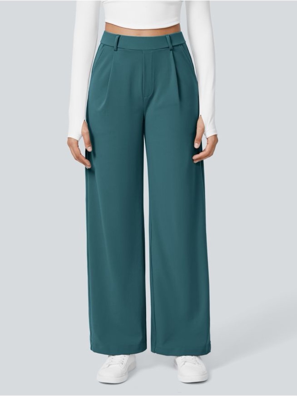 HALARA Teal Wide-Leg High-Waist Trousers